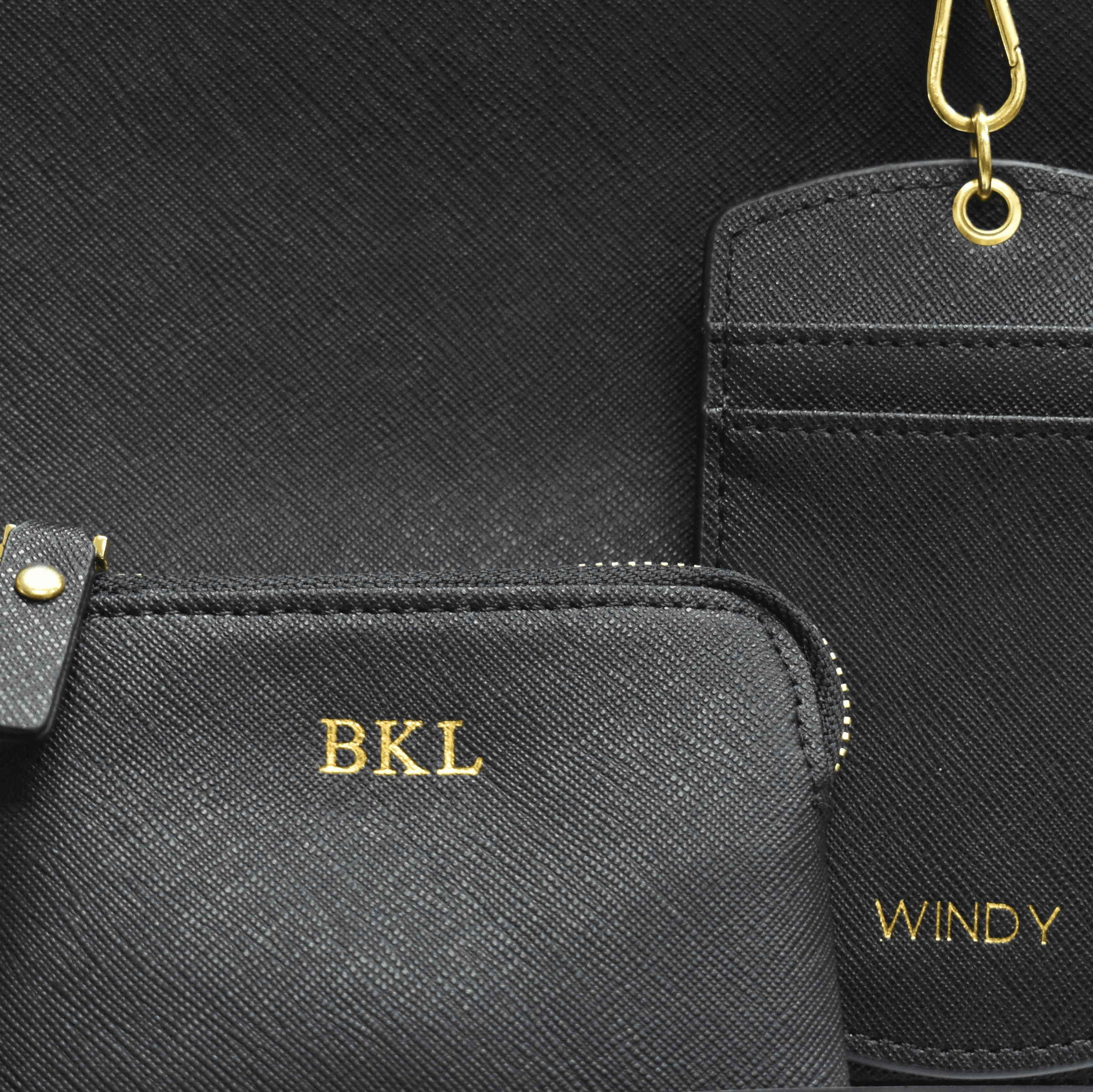 a collection of customised gifts for him, including leather pouches and cardholders