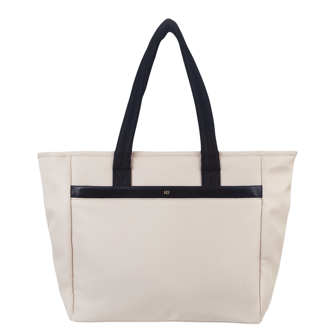 Cloud tote bag in beige and customised with gold text