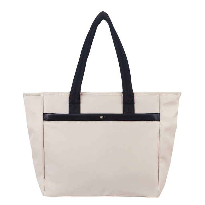 Cloud tote bag in beige and customised with gold text