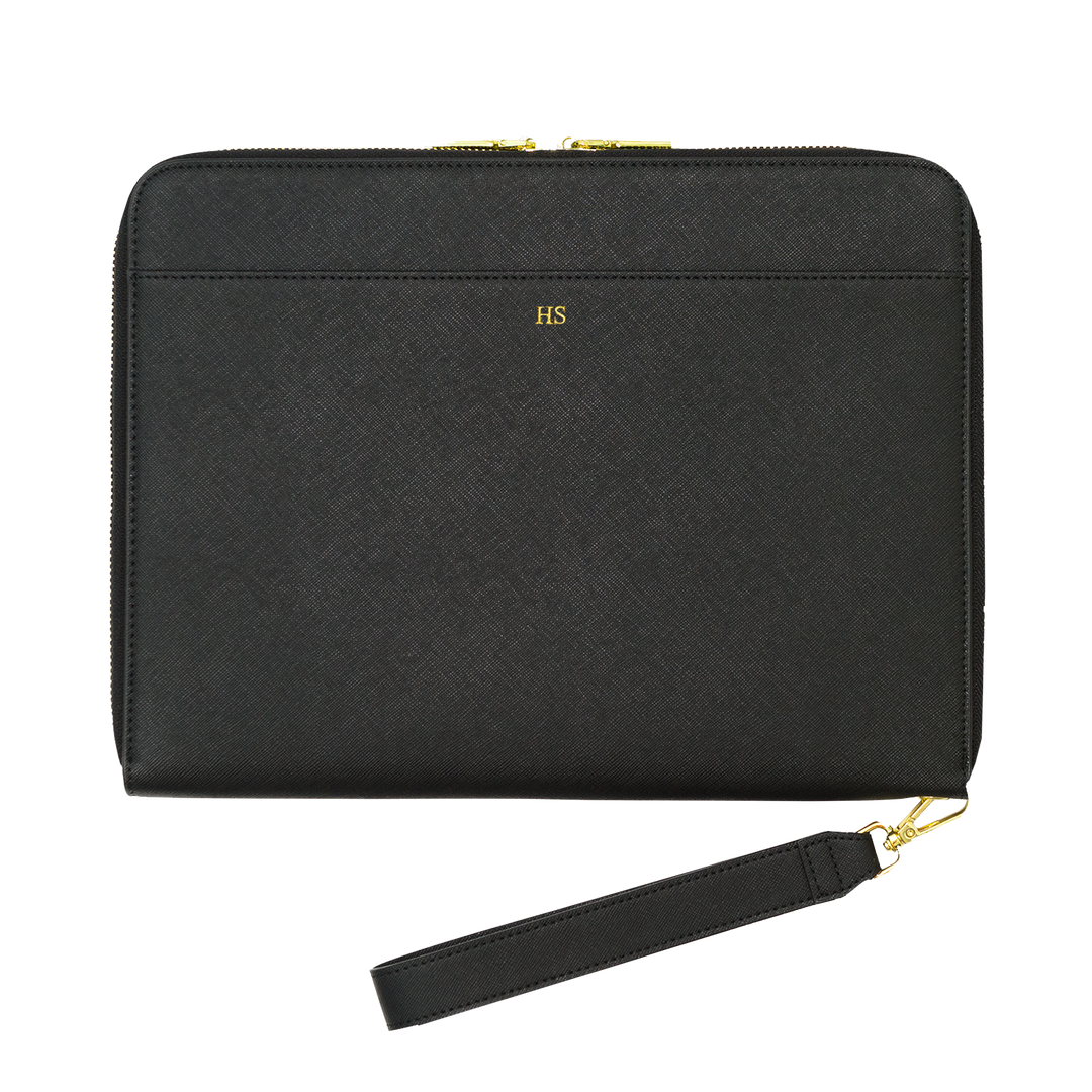 black large Saffiano personalised pouch