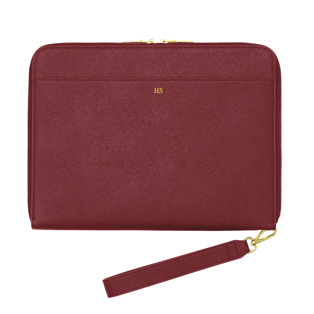 burgundy large Saffiano personalised pouch