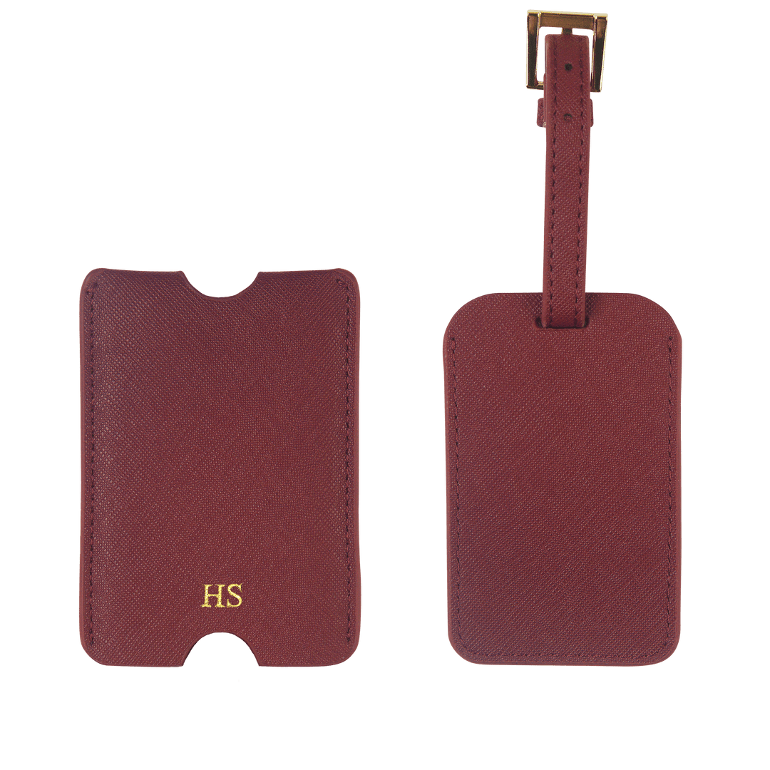 Burgundy - Saffiano Luggage Tag with Sleeve