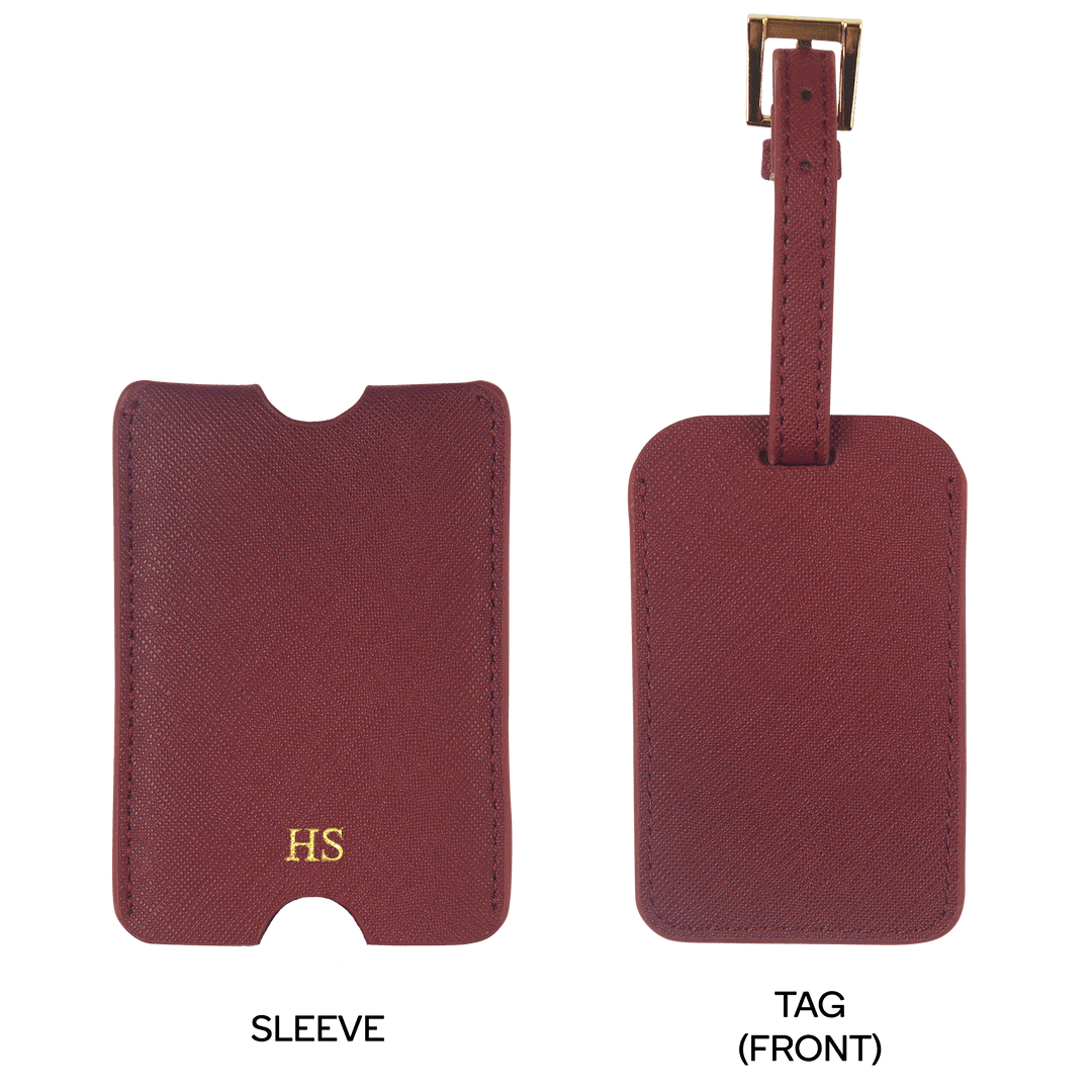 Burgundy - Saffiano Luggage Tag with Sleeve