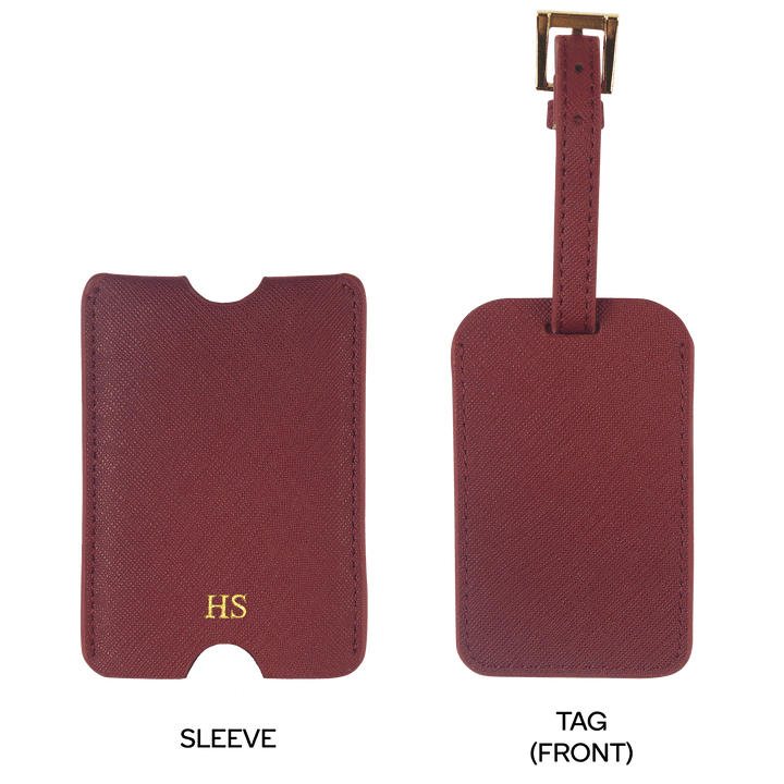Burgundy - Saffiano Luggage Tag with Sleeve