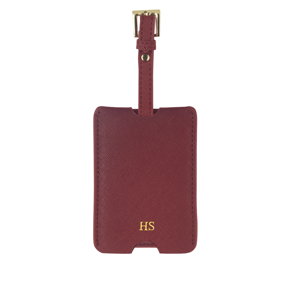Burgundy - Saffiano Luggage Tag with Sleeve