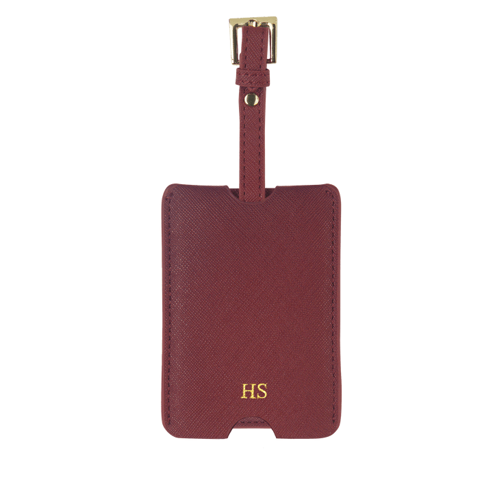 Burgundy - Saffiano Luggage Tag with Sleeve