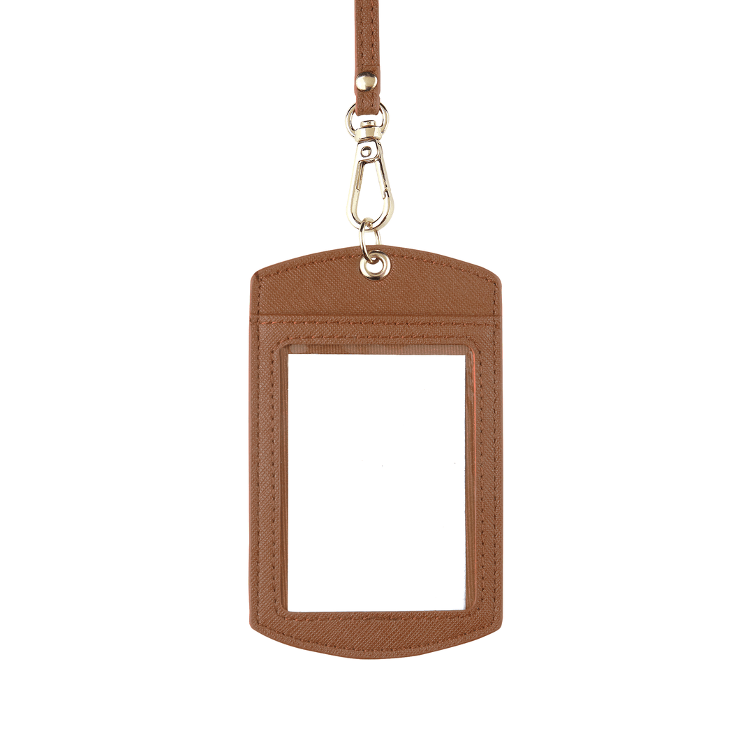 Saffiano ID Cardholder Lanyard | Caramel