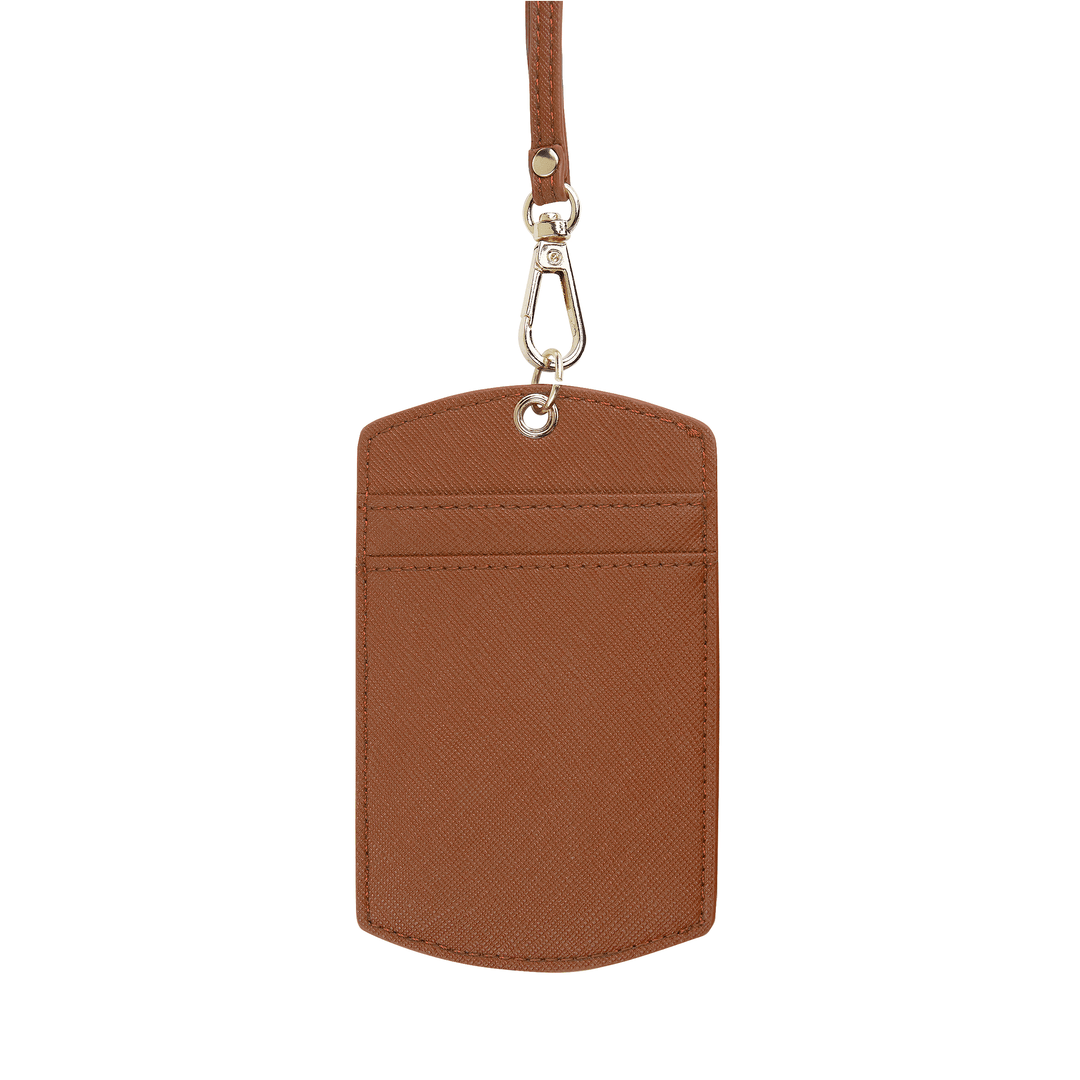 Saffiano ID Cardholder Lanyard | Caramel