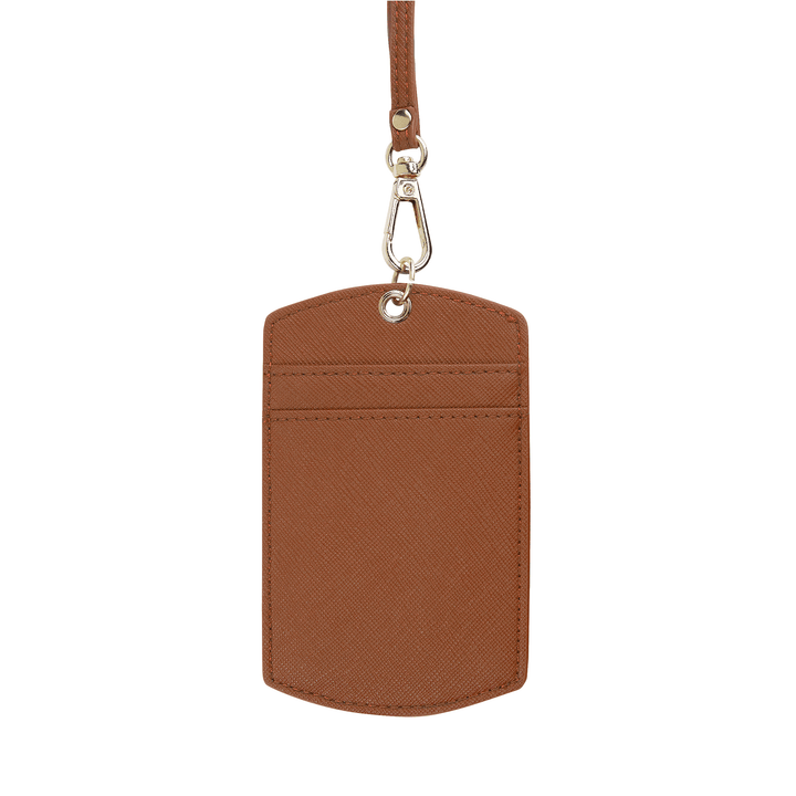 Saffiano ID Cardholder Lanyard | Caramel