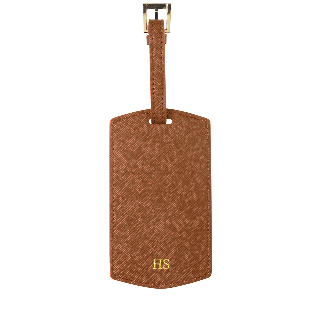 caramel Saffiano luggage tag