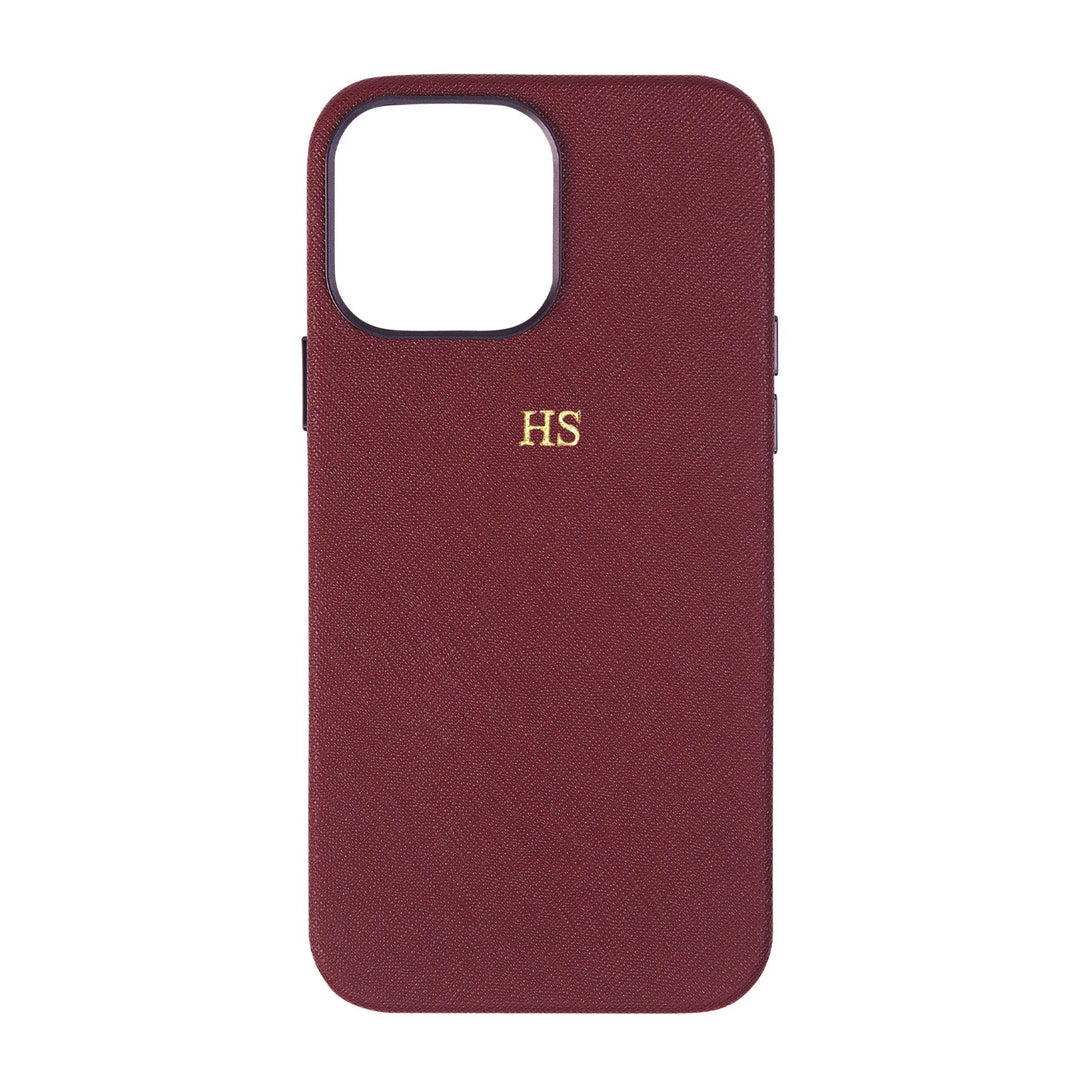 Burgundy - iPhone 14 Series Full Wrap Saffiano Phone Case - THEIMPRINT