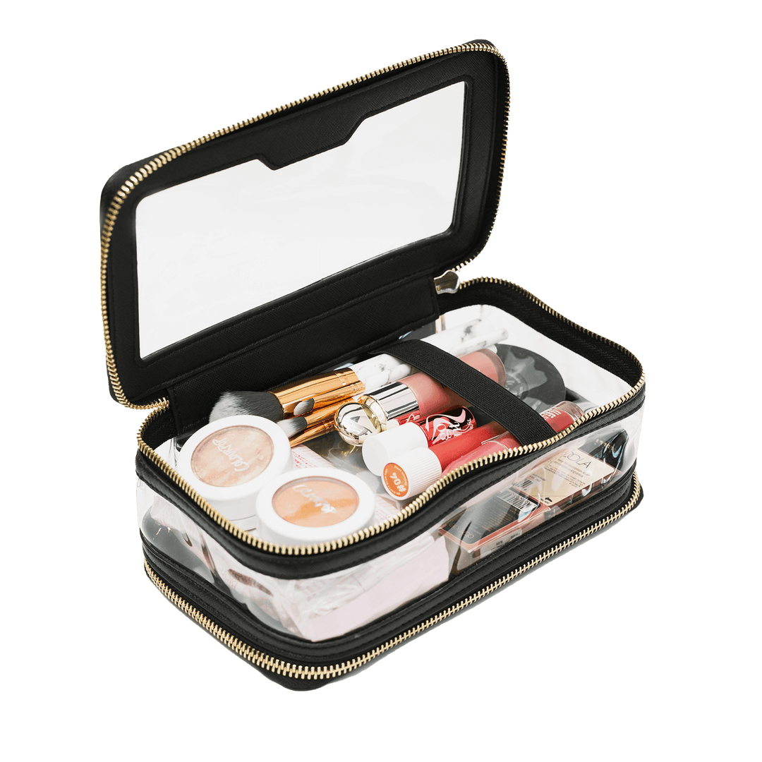 Saffiano Leather Makeup Pouch - Black