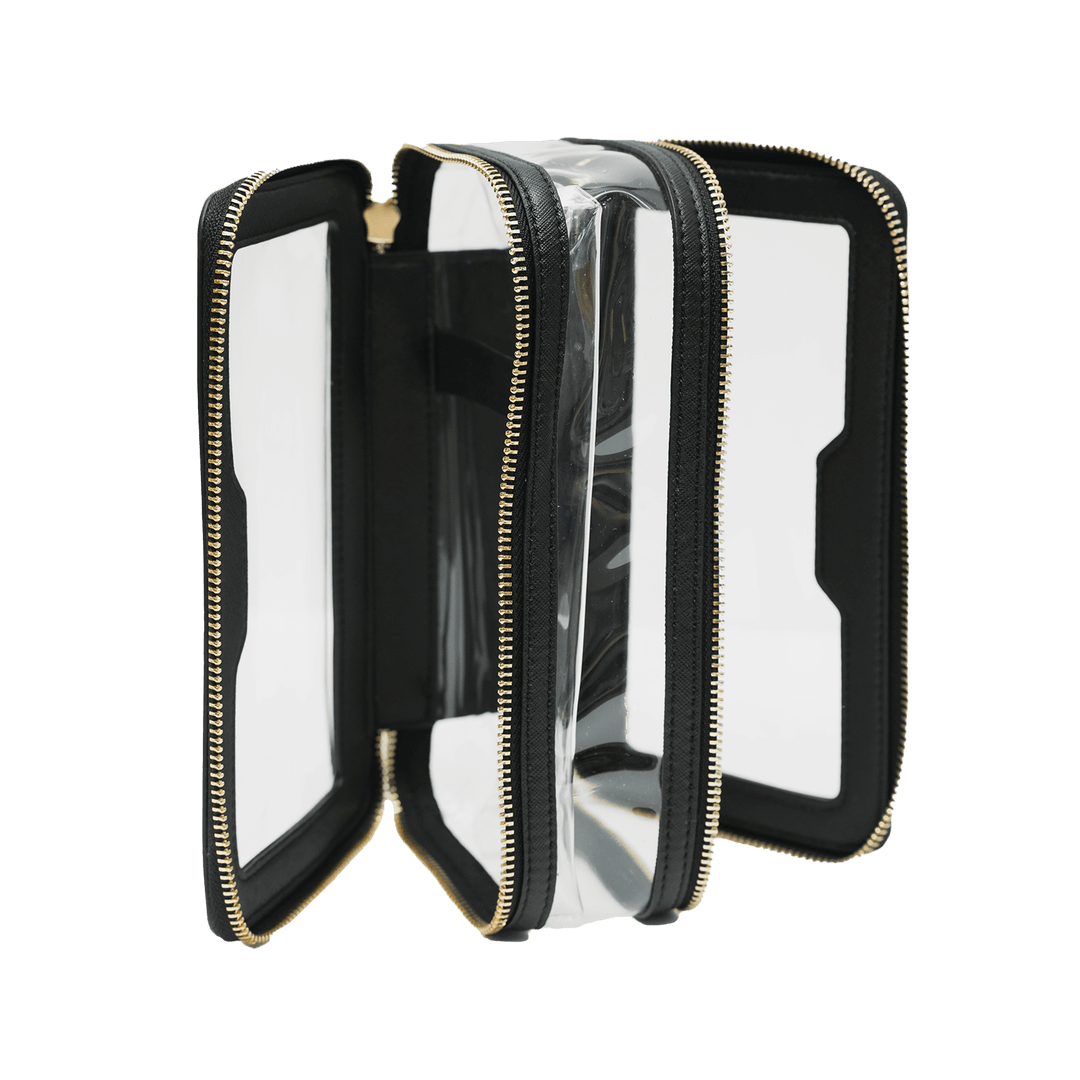 Saffiano Leather Makeup Pouch - Black