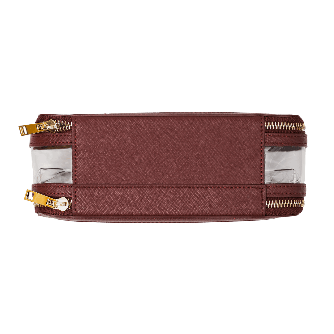 Saffiano Leather Makeup Pouch - Burgundy