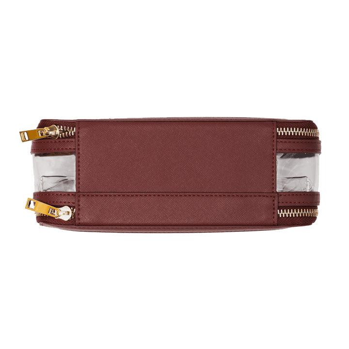 Saffiano Leather Makeup Pouch - Burgundy