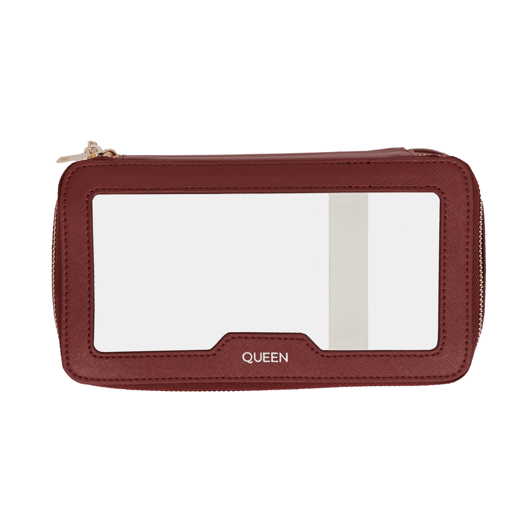 burgundy Saffiano customisable makeup pouch