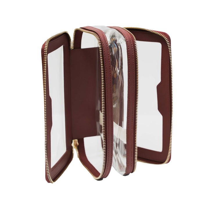 Saffiano Leather Makeup Pouch - Burgundy