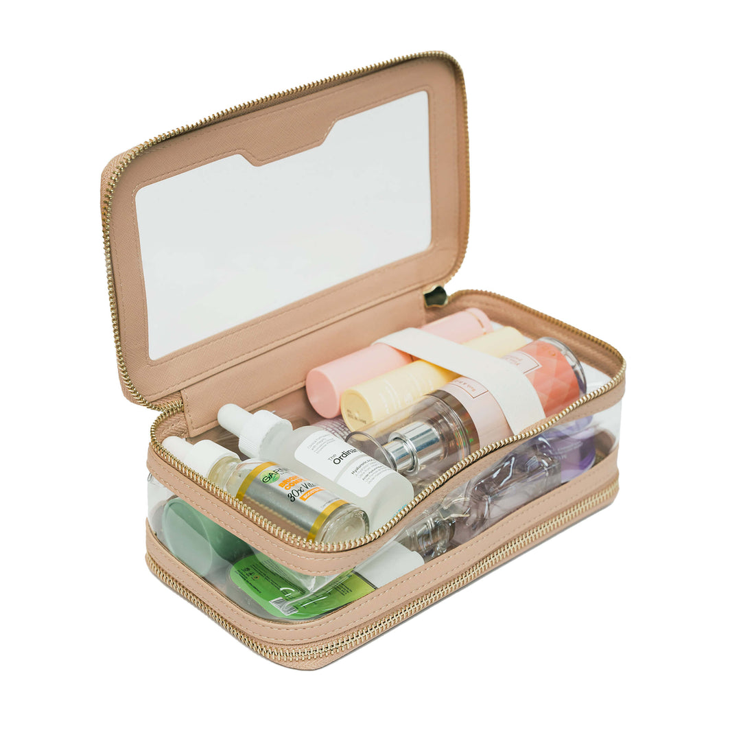 Saffiano Leather Makeup Pouch - Nude