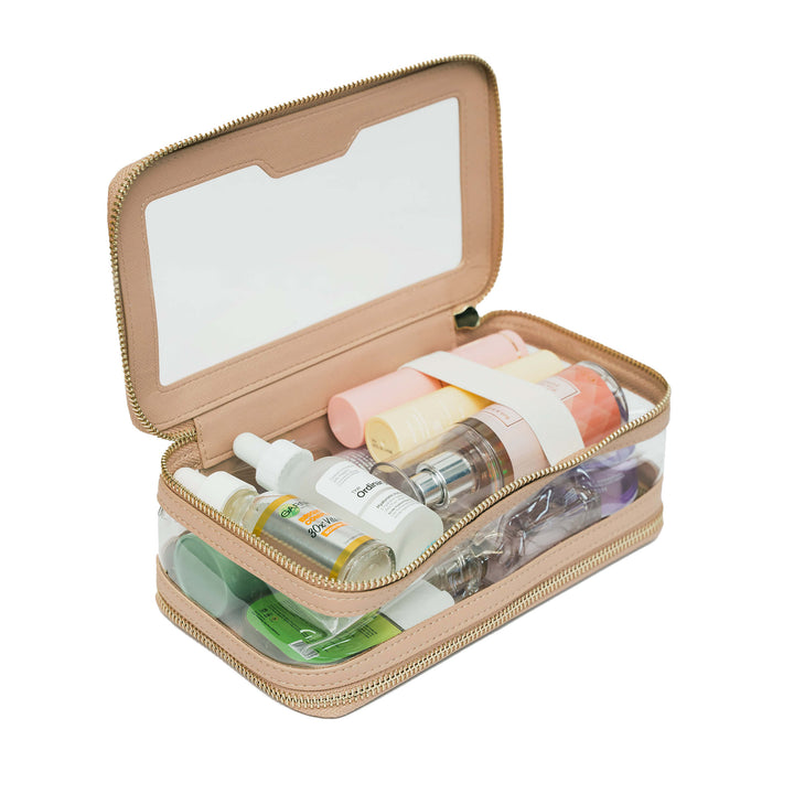 Saffiano Leather Makeup Pouch - Nude