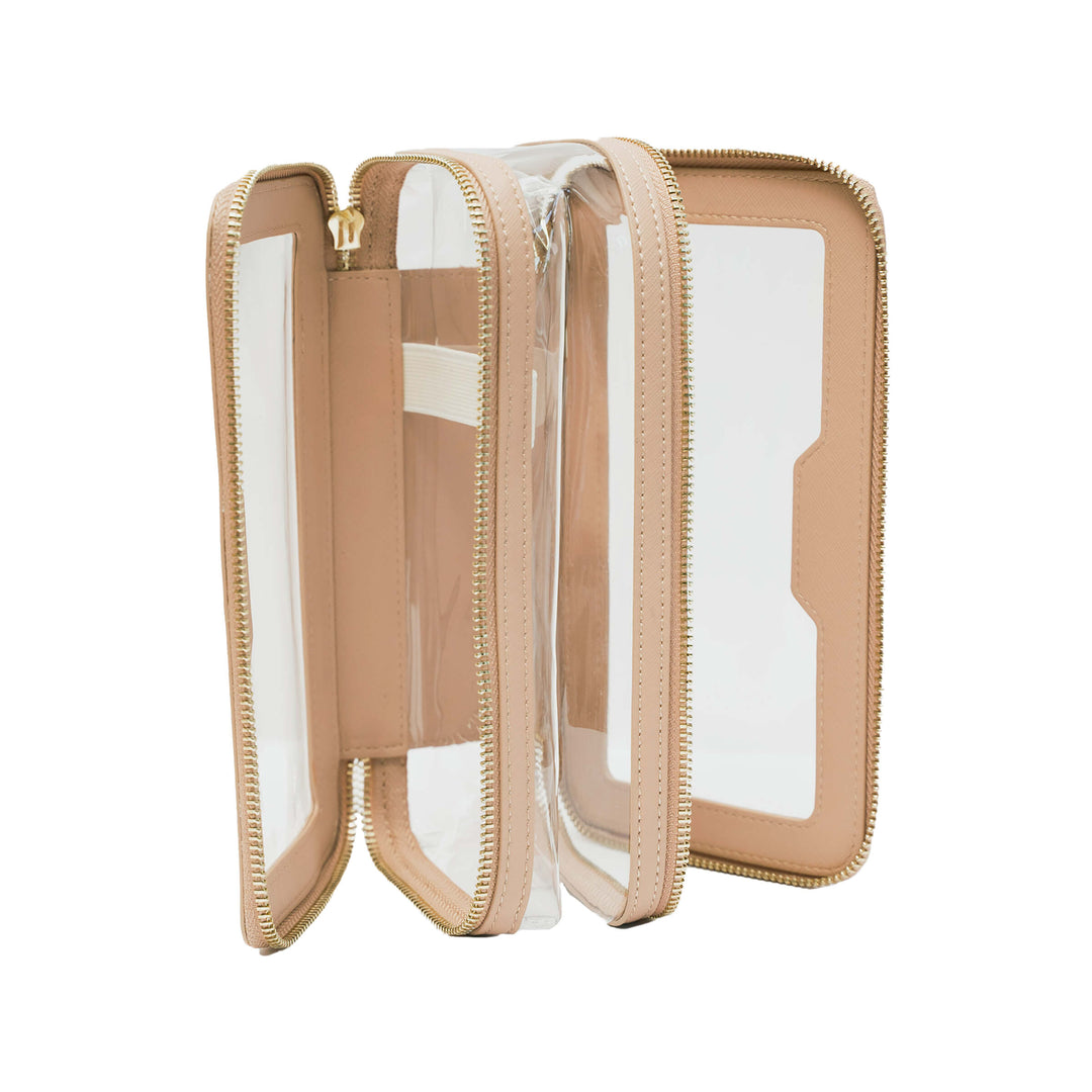 Saffiano Leather Makeup Pouch - Nude
