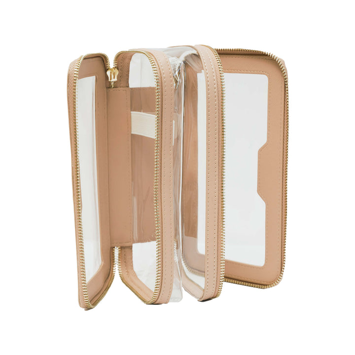 Saffiano Leather Makeup Pouch - Nude