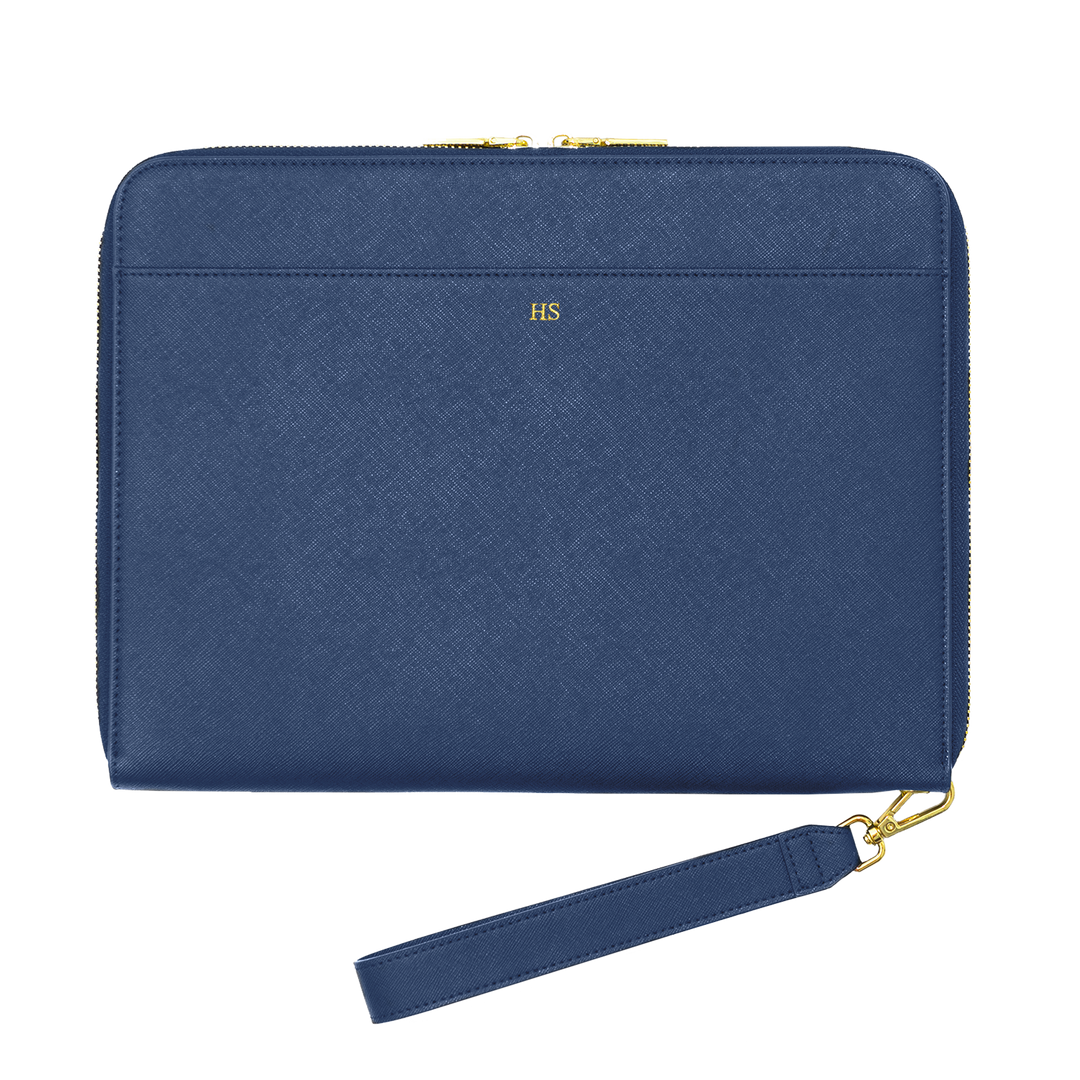 navy large Saffiano personalised pouch
