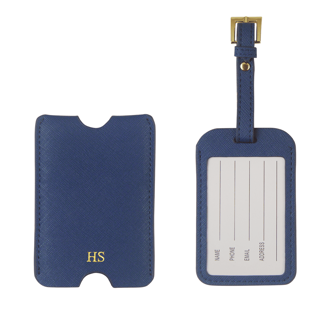 navy Saffiano personalised luggage tag