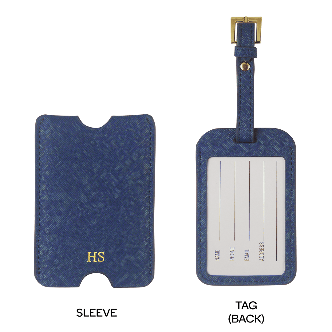 Navy - Saffiano Luggage Tag with Sleeve