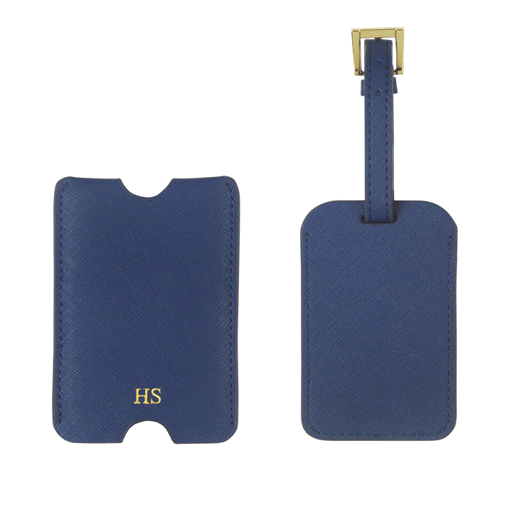 Navy - Saffiano Luggage Tag with Sleeve