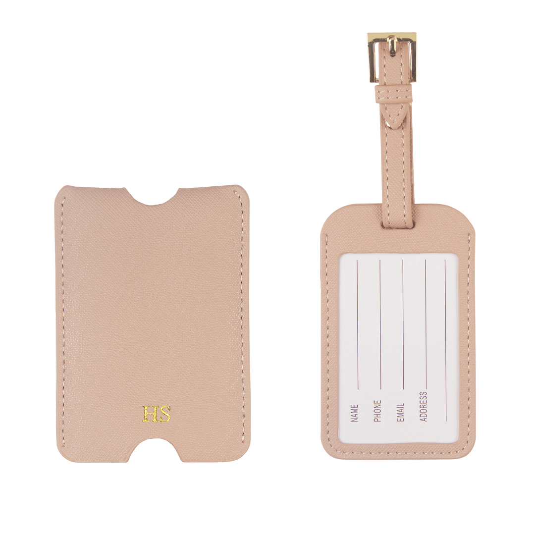 nude Saffiano personalised luggage tag
