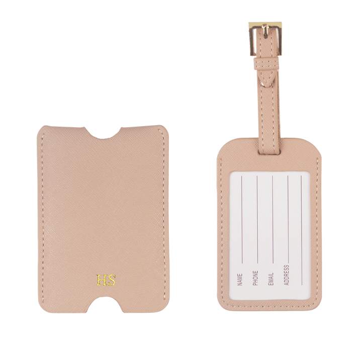 nude Saffiano personalised luggage tag