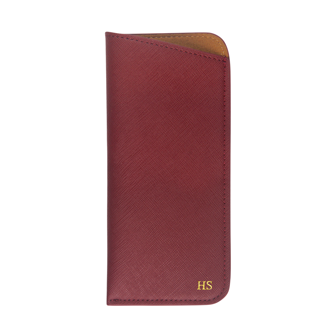 burgundy Saffiano customisable spectacle pouch