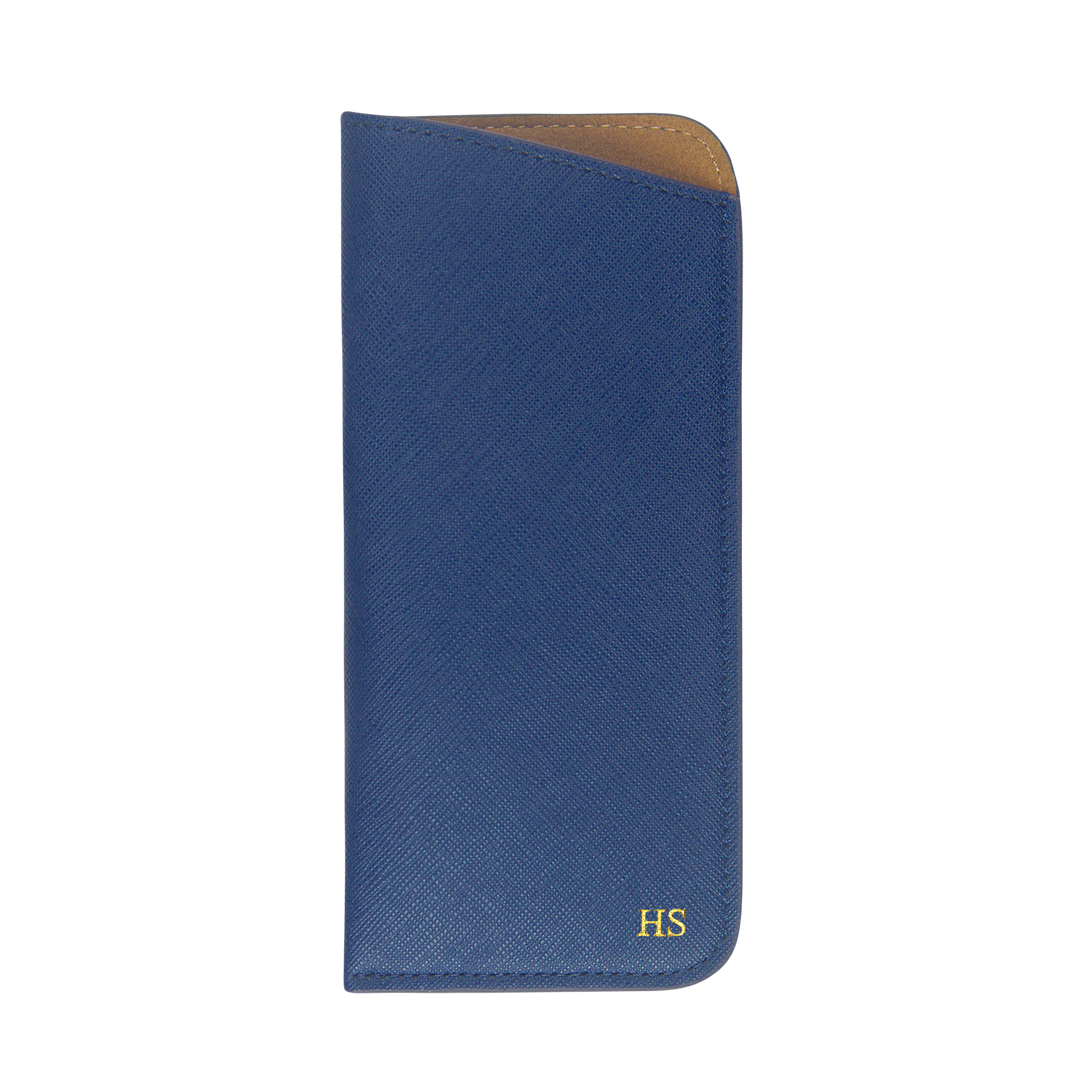 navy Saffiano customisable spectacle pouch