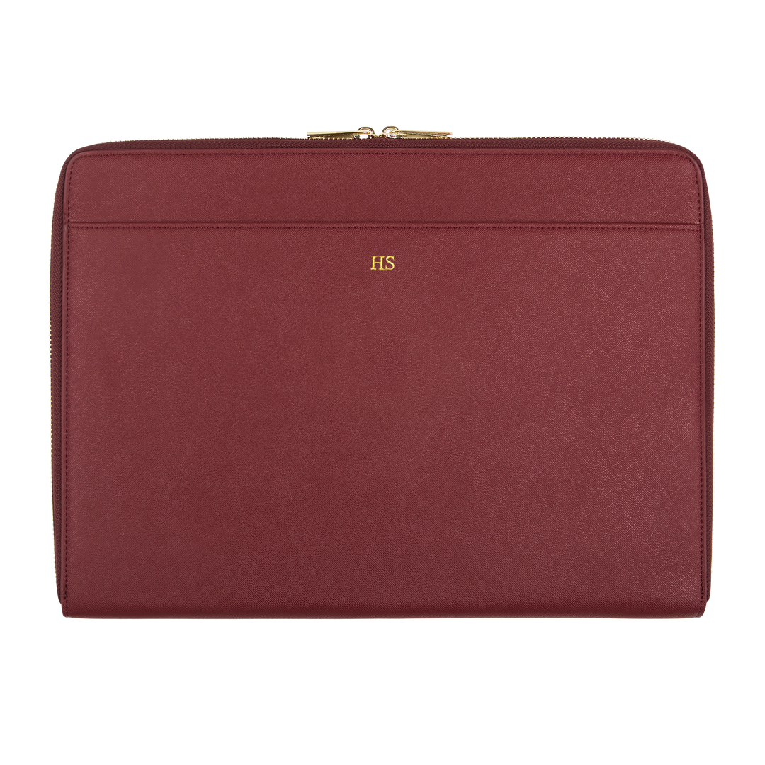 burgundy Saffiano customised laptop sleeve