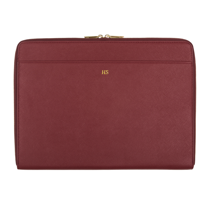 burgundy Saffiano customised laptop sleeve