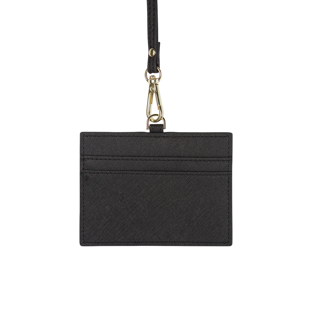 Black - Saffiano Horizontal ID Cardholder Lanyard - THEIMPRINT