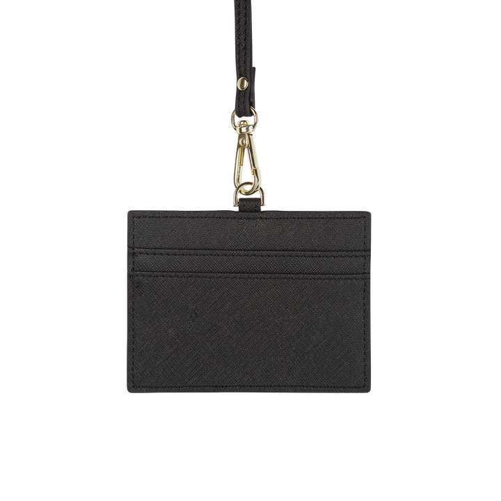 Black - Saffiano Horizontal ID Cardholder Lanyard - THEIMPRINT