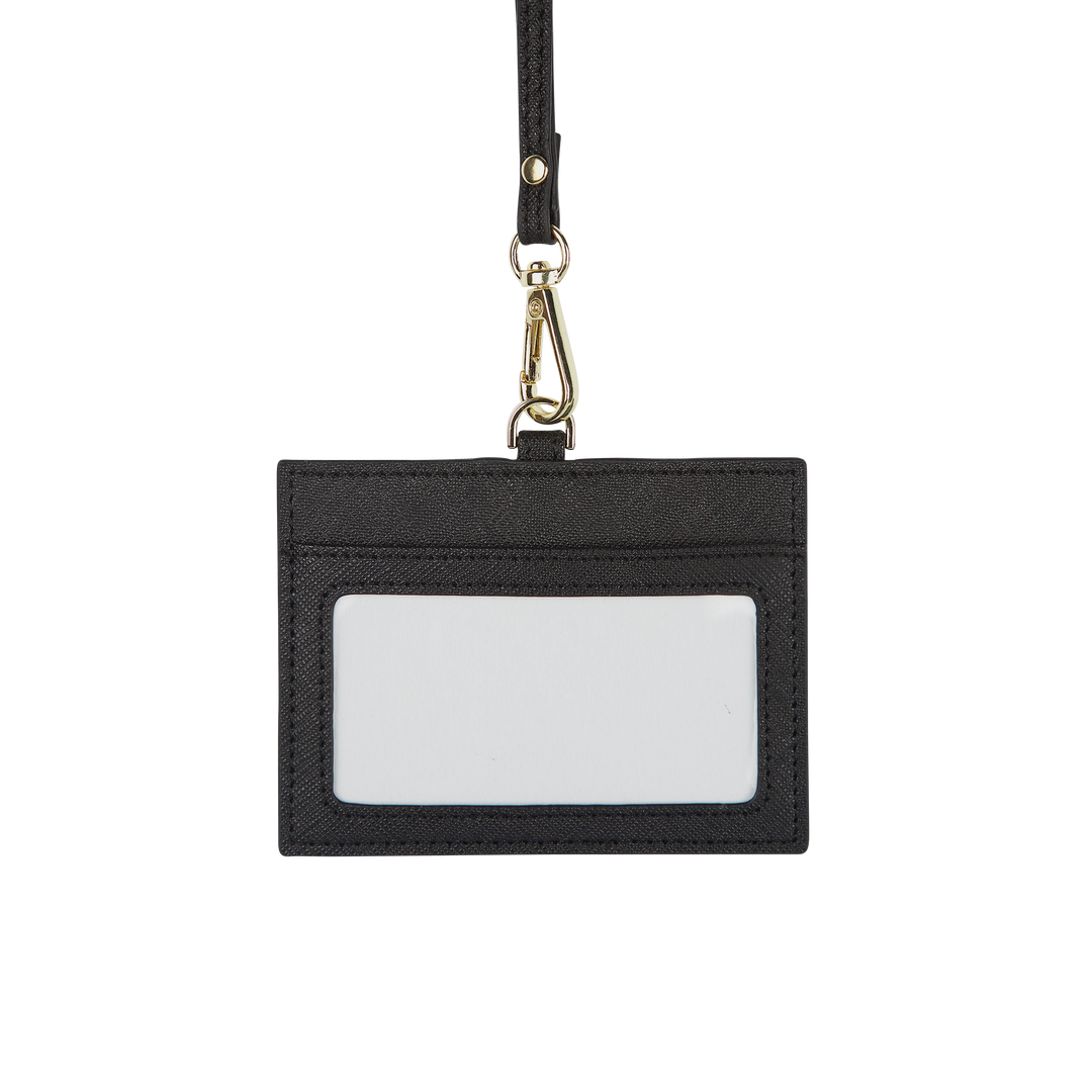 Black - Saffiano Horizontal ID Cardholder Lanyard - THEIMPRINT