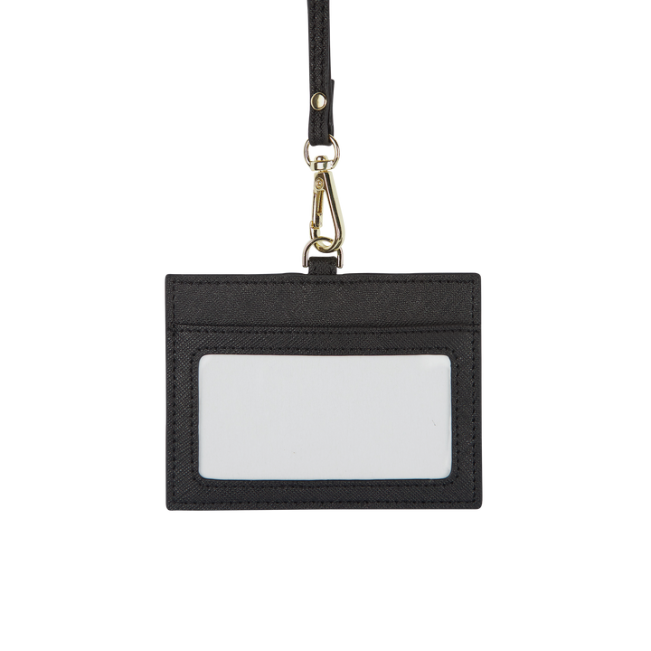 Black - Saffiano Horizontal ID Cardholder Lanyard - THEIMPRINT