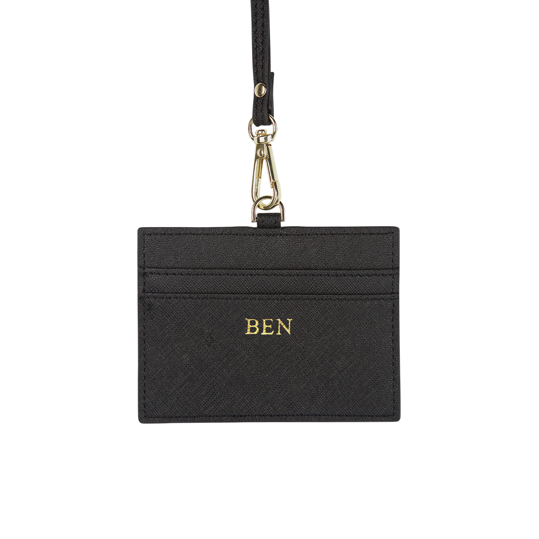 Black - Saffiano Horizontal ID Cardholder Lanyard - THEIMPRINT