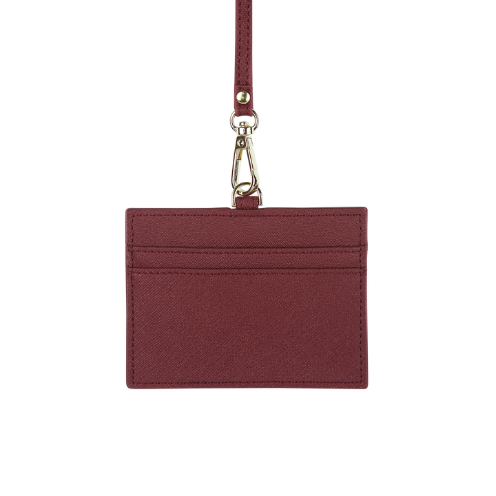 Burgundy - Saffiano Horizontal ID Cardholder Lanyard - THEIMPRINT