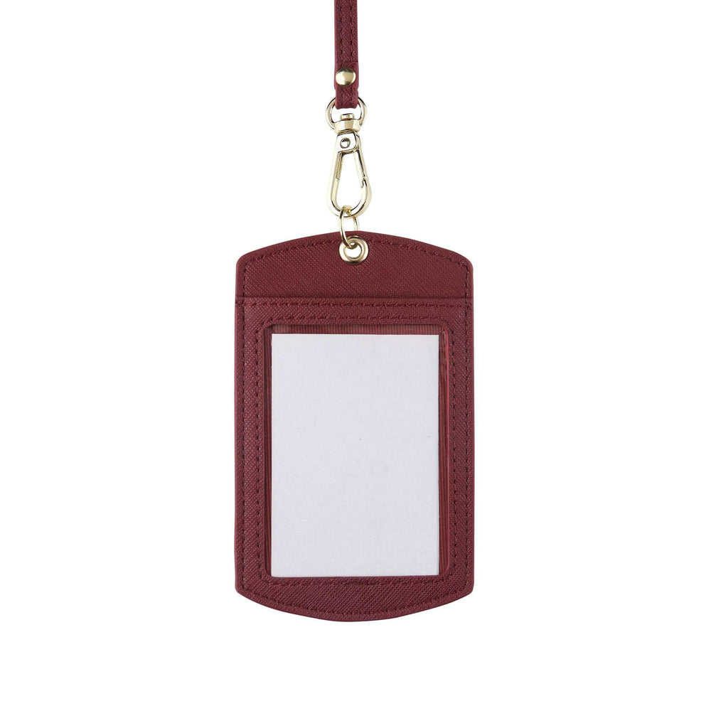 Burgundy - Saffiano ID Cardholder Lanyard - THEIMPRINT