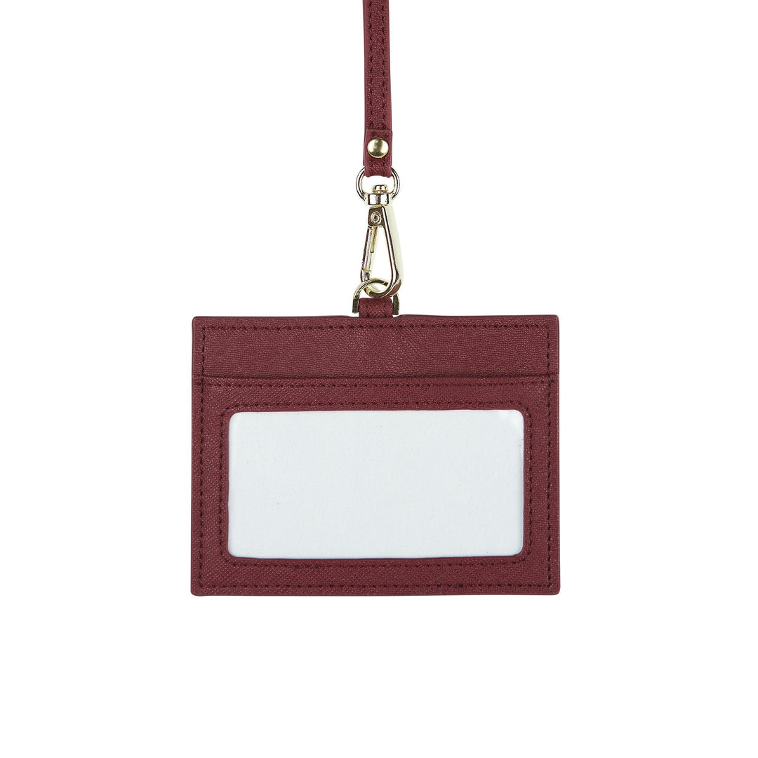 Burgundy - Saffiano Horizontal ID Cardholder Lanyard - THEIMPRINT