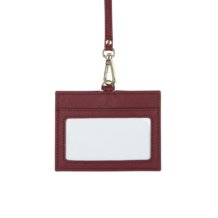 Burgundy - Saffiano Horizontal ID Cardholder Lanyard - THEIMPRINT