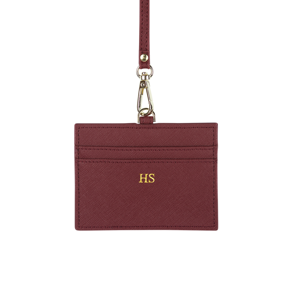 Burgundy - Saffiano Horizontal ID Cardholder Lanyard - THEIMPRINT