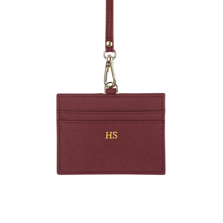 Burgundy - Saffiano Horizontal ID Cardholder Lanyard - THEIMPRINT