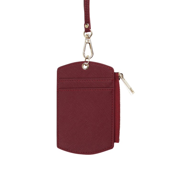 Saffiano ID Cardholder Lanyard with Zip | Burgundy