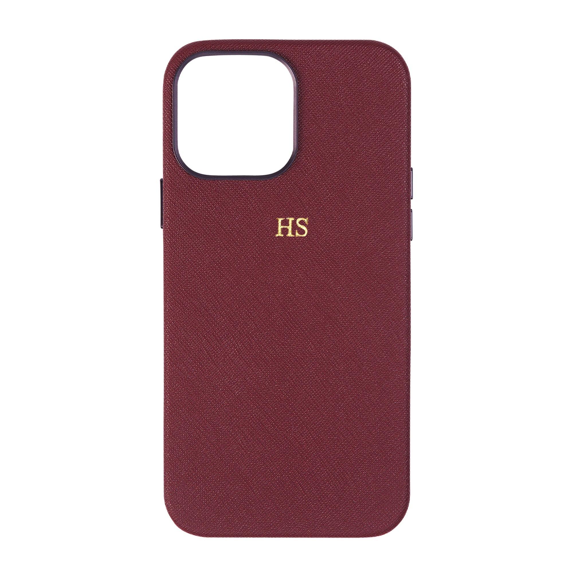 Burgundy iPhone 14 Series Full Wrap Saffiano Phone Case