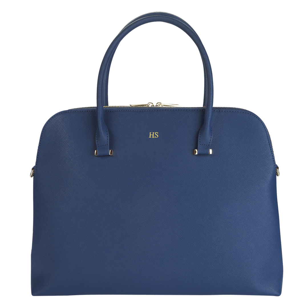 navy Saffiano leather laptop bag