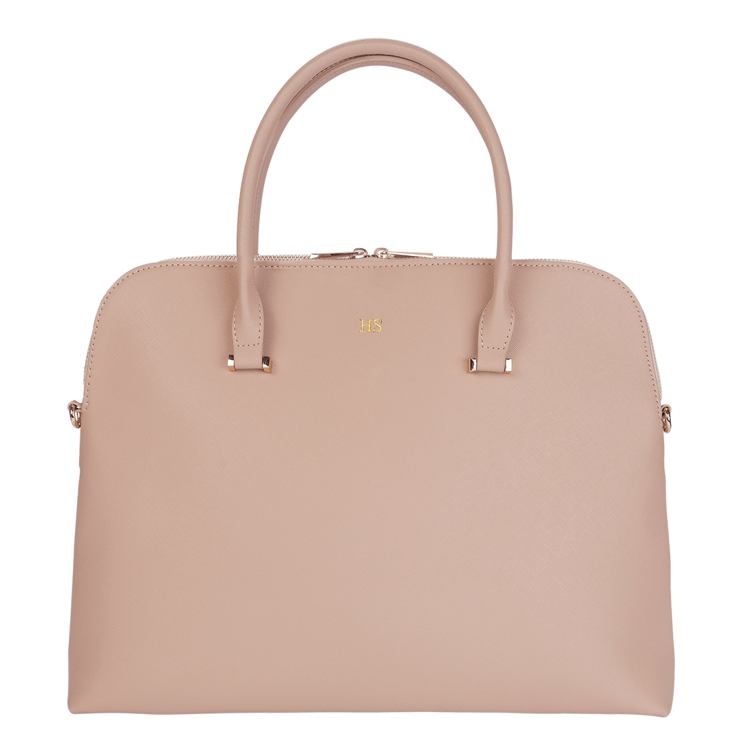 nude Saffiano leather laptop bag